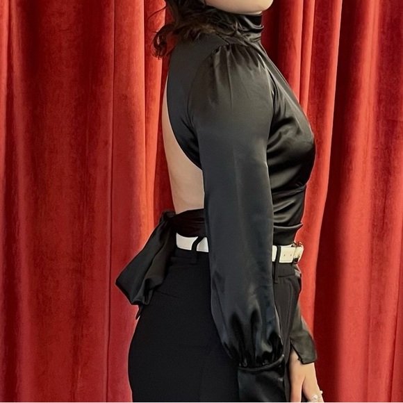 Micas SatinTie Waist Long Sleeve Blouse - Picture 5 of 5